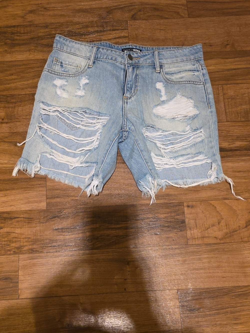 Fashion Nova Light Blue Denim Jeans with Gold Stitching
